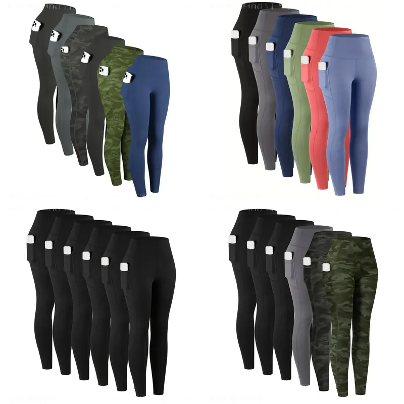 Yoga Daily Fitness - 6Pcs Women High‑Waist Leggings With Pockets